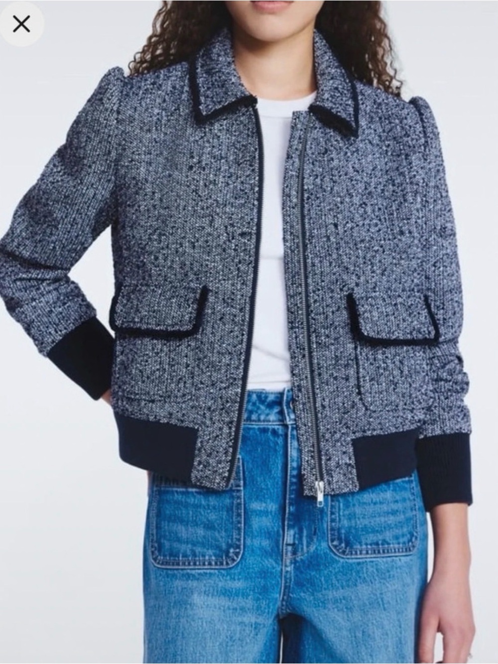 Women's Black & White Tweed Bomber Jacket